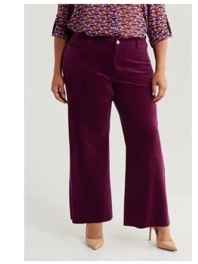 KUT from the Kloth Dark Plum Meg Wide Leg HiRise Raw Hem Corduroy Pants NWT 22W